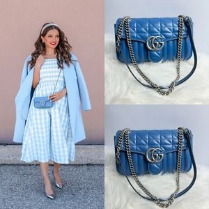 💎✨BRAND NEW✨💎 Authentic GUCCI GG Marmont Chain Shoulder Bag Leather Blue